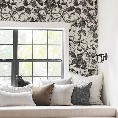 Floral Vintage Peel And Stick Wallpaper With Rose Design Removable Vinyl for Walls behind sofa and window, thick and repositionable
