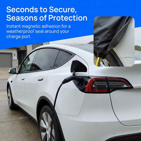 Drop In Ready Magnetic EV Charger Port Cover protects electric vehicle charge port with magnetic polyester seal.