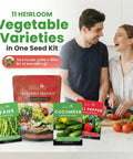 11 Heirloom Vegetable And Fruit Seeds Pack For Home Garden, Non GMO Open Pollinated Variety Bundle displayed on kitchen counter