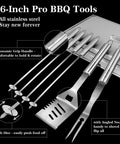 Complete 19-Piece BBQ Grill Utensil Set With Stainless Steel Tools And Aluminum Storage Case displaying spatula, fork, skewers