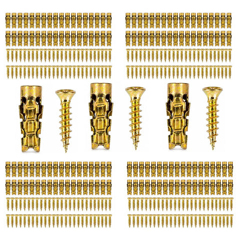 DIY Friendly Hinge Repair Kit With Screws And Expansion Anchors 6x14mm For Stripped Holes, Gold Finish, 150 Pairs