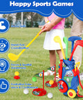 Totally Awesome Toddler Golf Set With Sturdy Rolling Cart Includes Four Beginner Clubs And Bright Durable Balls Perfect For Tiny Pros Ages Three To Five Epic Backyard Play Time with junior clubs and balls.
