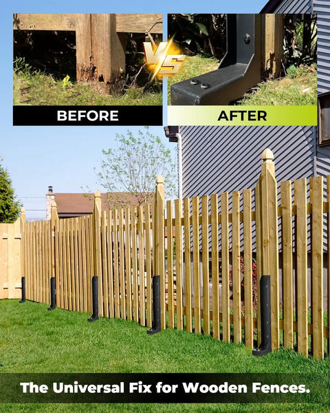 No Dig Fence Post Repair Kit With 4x4 And 6x6 Post Bases, Heavy Duty Post Bracket System, Screw Fixed Fence Post Anchor, DIY Friendly 4 Pack, Easy One Person Install For Leaning Or Wobbly Fence Posts