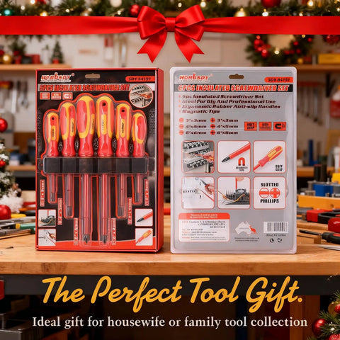 Heavy Duty Six Piece Insulated Screwdriver Set With Sure Grip Magnetic Tips And Certified 1000V Safety Crafted Badass From Chromium Steel With Comfy Rubber Handles in packaging.