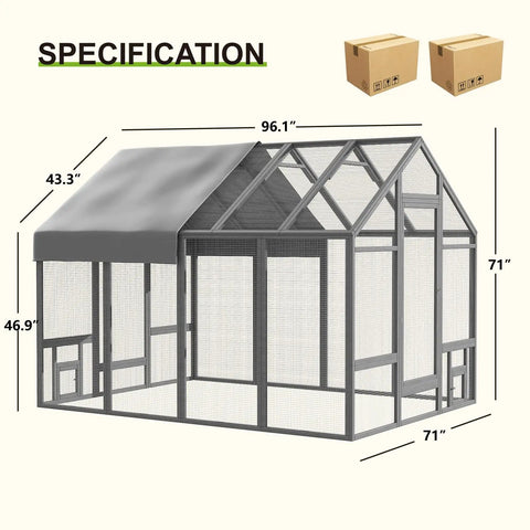 Sturdy Wooden Chicken Coop With Large Run And Covered Outdoor Space For Backyard Flock dimensions and packaging