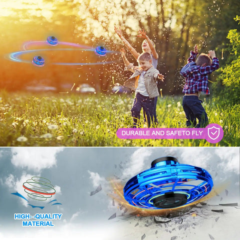Children playing with Dope LED Spinner Kids Drone Toy With 2026 Upgrade Hand Operated Fidget Flying Spinner in a park