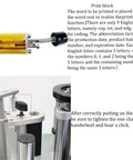 Ready To Go Automatic Desktop Conveyor Round Bottle Labeler showing the print block mechanism for coding labels and adjustment features.