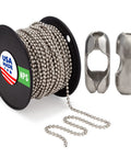 Beaded Ball Chain 4.5mm Nickel Plated Steel 100 Foot Spool with B Type Connectors 100 Pack Bundle Indoor Use Made in USA Ideal for Crafting