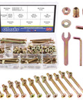 M6 Hex Socket Cap Screw Hardware Kit for Baby Cribs and Furniture 253 Piece Set showing screws, nuts, washers, and tools in a box