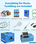 Image of Beast Rock Tumbler Kit with 4Lb barrel and all accessories including grits, jewelry fastenings, and power cord.