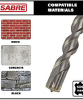 Sabre Tools SDS Max drill bit, carbide-tipped, 1 in x 21 in, for brick, concrete, and block