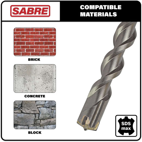 Sabre Tools SDS Max drill bit, carbide-tipped, 1 in x 21 in, for brick, concrete, and block