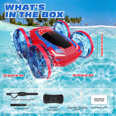 What's in the box for Amphibious RC Car Boat With 4WD Gesture Control And Magnetic Charging 60 Minute Playtime LED Lights Waterproof