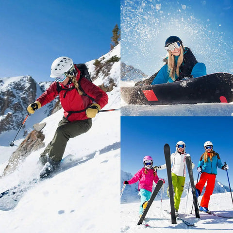 Skiers and snowboarder on snowy mountains, wearing gear. Merino Wool Ski Socks 2 Pack Thermal Warm Knee High For Snowboarding And Skiing