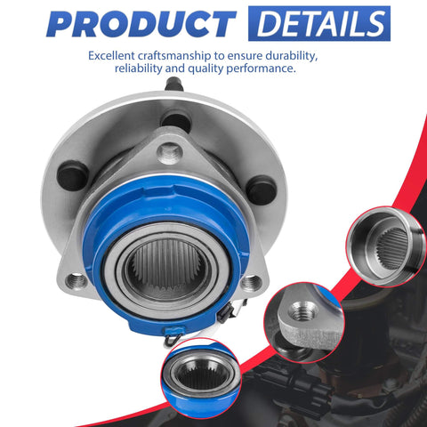 Front Wheel Hub Bearing Assemblies With ABS 5 Lug Two Piece Set, detailed view of blue assembly component and bearings