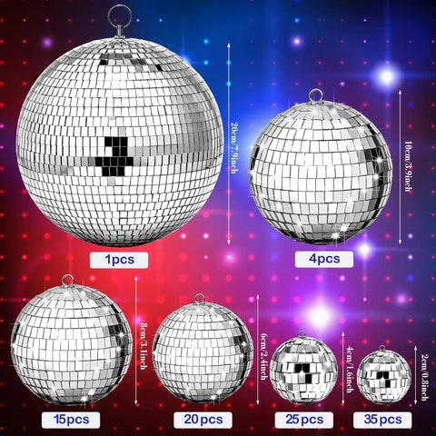 Assorted sizes of silver 100 Piece Mirror Disco Balls Set Dope Party Decor Bulk Assorted Silver Hanging Decor For Home Parties Weddings Dance Floors