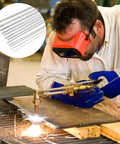 Pro Grade Welding And Carb Cleaning Kit With 13 Cleaning Wire Sizes And Sharp Pick used by a welder wearing protective gear
