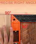 Top Shelf 16 Inch Woodworking Square Ruler Featuring Dead On Sixteenth Inch Markings And Retractable Edge Support measuring a precise right angle.