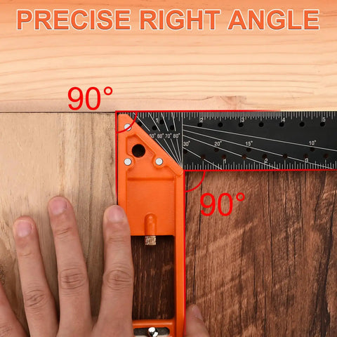 Top Shelf 16 Inch Woodworking Square Ruler Featuring Dead On Sixteenth Inch Markings And Retractable Edge Support measuring a precise right angle.