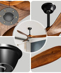 52 Inch Wood Ceiling Fan With Remote Control Three Reversible Solid Mahogany Blades Six Speed Quiet DC Motor Close-up
