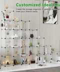 Modular Cube Storage Organizer 30 Cube Shelving Unit DIY Plastic Bookshelf Closet Cabinet in a living room setting, transparent design.