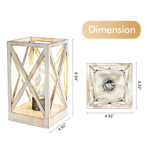 2 Pack Retro Battery Powered Table Lamps Cordless Nightlight Set For Living Room Bedroom Patio Backyard White Finish wooden frame