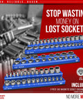 Magnetic Socket Organizer Set 3 Piece Metric Socket Holder Blue for 1/2 3/8 1/4 inch Drives Holds 75 Sockets