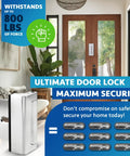 Door Reinforcement Lock Two Pack Heavy Duty Front Door Security That Withstands Up To Eight Hundred Pounds Of Force showcasing lock features