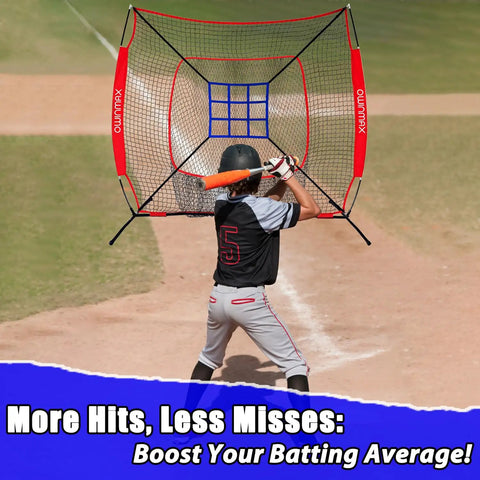 7x7 Ft Baseball And Softball Practice Net With Detachable Bow Frame for batting practice on a baseball field