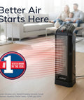 Oscillating Ceramic Tower Space Heater with adjustable thermostat and two quiet heat settings for quick warmth in living room
