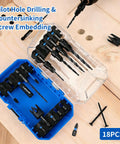 Professional 18 Piece Countersink Drill Bit Set Featuring M2 High Speed Steel Tapered Bits in a blue storage case.