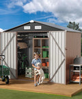 8x6 Ft True Full Size Outdoor Metal Storage Shed With Reinforced Sidewalls And Updated Frame, open with tools inside, no floor