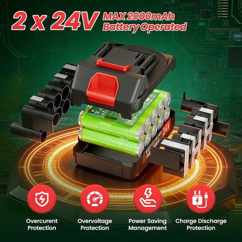 2x2000mAh batteries for Cordless 24V Weed Wacker With 2x2000mAh Batteries And Fast Charger 3 In 1 Stringless Lightweight Brush Cutter Edger Mower