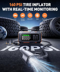 16-In-1 8000A Car Jump Starter With Air Compressor 160 PSI, digital display and attachments, tire inflator on asphalt