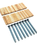 Heavy Duty Replacement Screws Hardware Kit For Kallax Two By Four Shelf Unit with eight steel bolts and forty four wooden dowels.