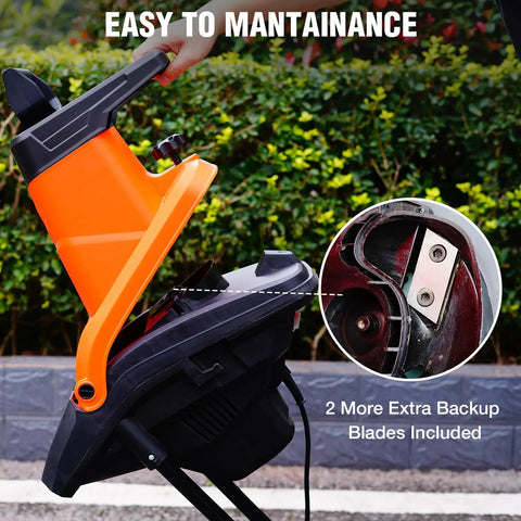 Electric Wood Chipper Shredder 1800W Portable Mulcher with backup blades and handy collection bag for easy maintenance