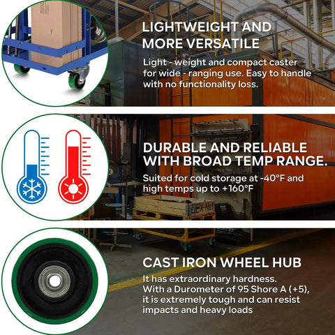 Built Tough 3 Inch Polyurethane Heavy Duty Casters Roll Smooth Swivel Wheels Hold 700 Lbs Zero Scratch Marks On Industrial Floors Made For Utility Carts And Workbenches Set Of Two, showcasing lightweight caster design.
