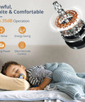 Child sleeping with 20 Inch Fabric Shade Ceiling Fan With Remote, Low Profile Flush Mount Bladeless Design, 3 Speed Quiet Operation