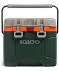 Heavy Duty 25 Quart Insulated Cooler Box With Thick Foam Walls For Serious Ice Retention Made In Usa front view with a handle and latches