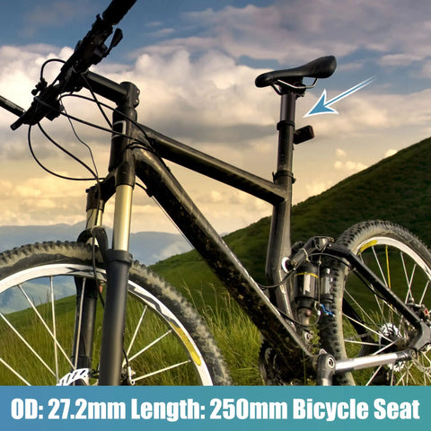 Beefy 27.2mm By 250mm Aluminum Seat Post With Calibrated Scale Mark Black For MTB Mountain Bikes shown on bicycle