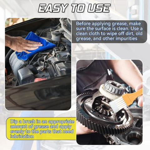 White Lithium Grease Multi Purpose Lubricant With Brush being applied to gears, enhancing metal-to-metal contact performance.