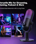 PC Gaming USB Condenser Microphone With RGB Lighting Stand Mic One Tap Mute for Streaming, Podcasting, and Singing