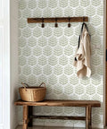 Easy Peel And Stick Green Leaf Wallpaper For Walls Boho Floral Decal Removable Vinyl Wall Covering with zero residue in a hallway.