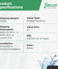 Product specifications for Heavy Duty 2 Inch Cast Iron Check Valve Union With Slip To Slip Connections For Sewer Effluent And Sump Pump Discharge Systems Backflow Prevention Corrosion Resistant Body And High Flow Design with green background.