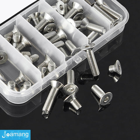 M6 Flat Head Hex Socket Cap Screws Assortment Kit 50Pcs Stainless Steel 304 Countersunk Bolts With Metric Allen Drive