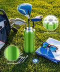 Golf Bag Organizer And Club Carrier For On The Go Golfers Portable Storage Clip showing clubs in green holder on grass