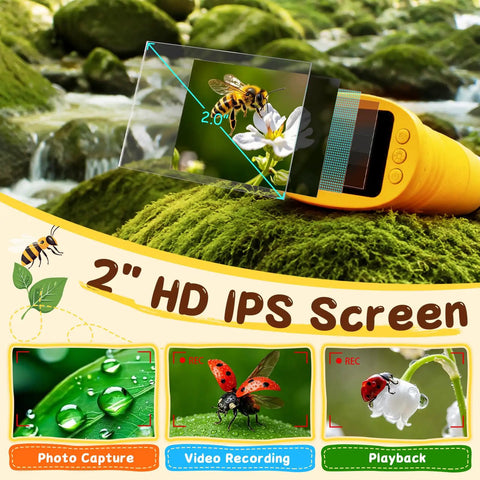 Kids Microscope 200 to 1000X With 2 Inch IPS Screen STEM Science Kit for Ages 3 12 Educational Dope Toy for Exploring Leaves Coins Insects and More Kid Friendly Bright Yellow showing 2-inch screen