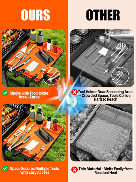Comparison of rollable silicone grill mat with organizer and regular grill mat