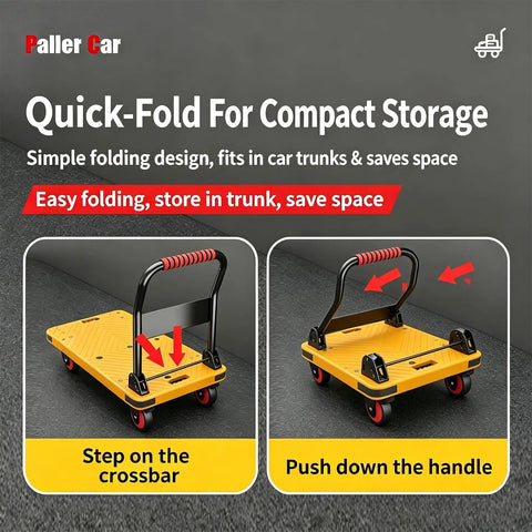 Heavy Duty Platform Truck Flatbed Cart With 881 Lb Load Capacity, Reinforced Steel Base, Thickened Frame, Easy Push Handle, Tie Down Rope Included, 35.4 Inch Long by 23.6 Inch Wide by 34 Inch High for Moving Heavy Loads, foldable
