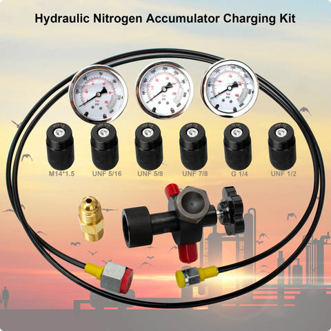 Hydraulic Nitrogen Accumulator Charging Kit For Industrial Systems With Nitrogen Shock Fill And Pressure Test Capabilities Safe Quick Charge Durable Components Perfect For Precise Nitrogen Pressure Charging